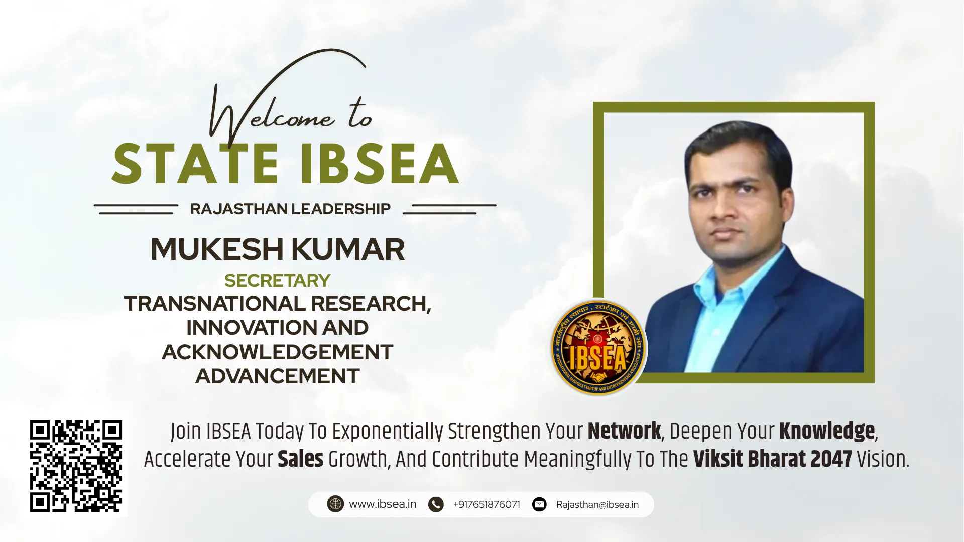Mukesh Kumar has been appointed as Secretary - Rajasthan state for IBSEA.